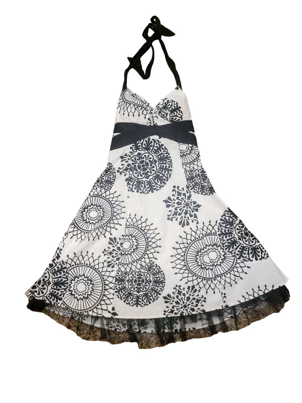 Black and White Floral Halter Dress